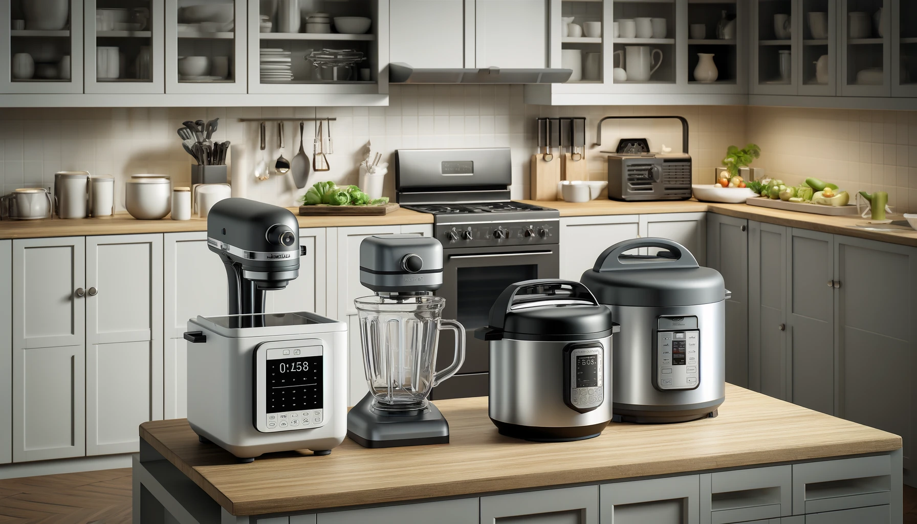 A modern kitchen showcasing various essential appliances.